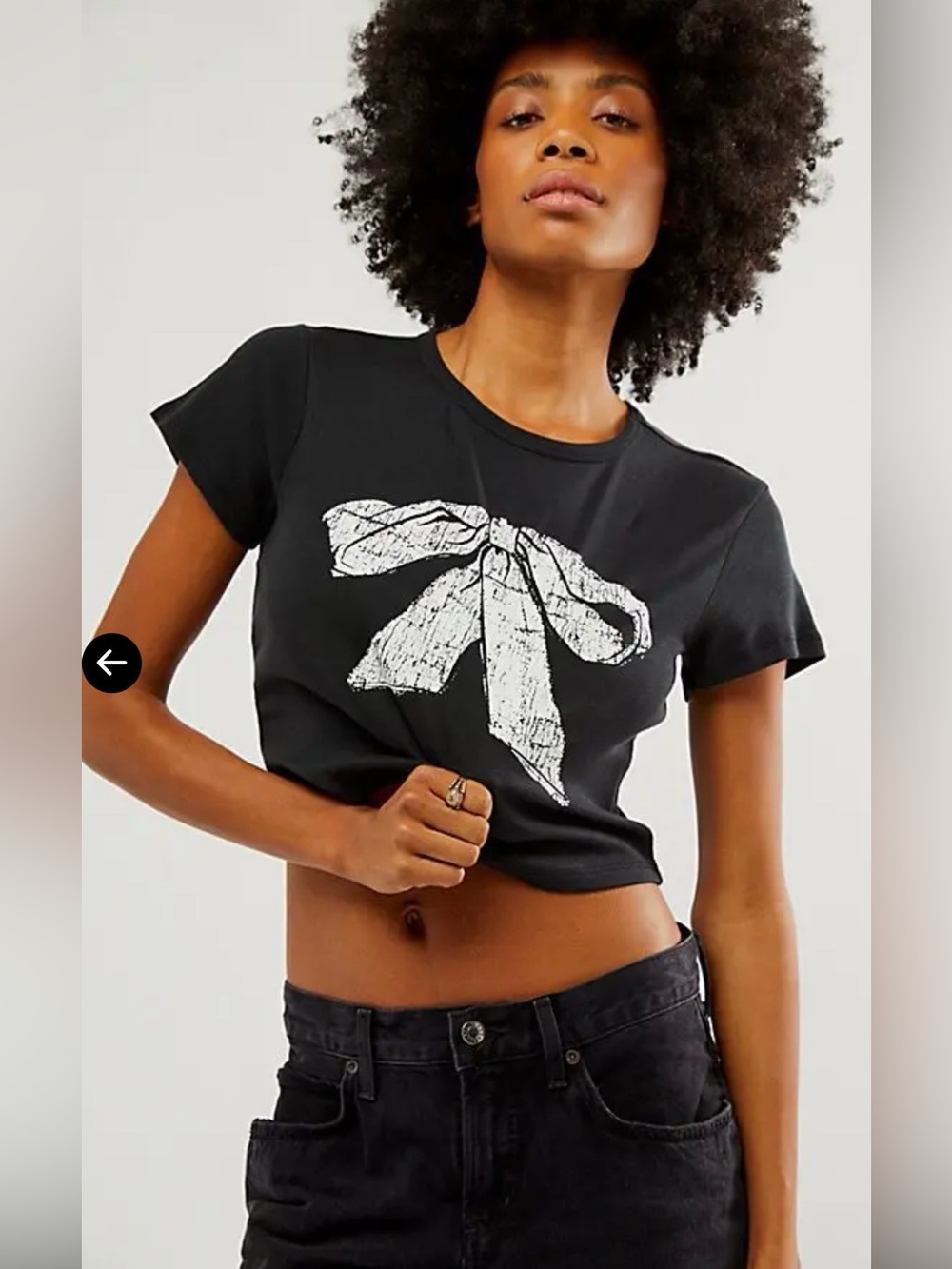 Free People Girl Dangerous Bow Baby Cropped Tee T Shirt M Black White